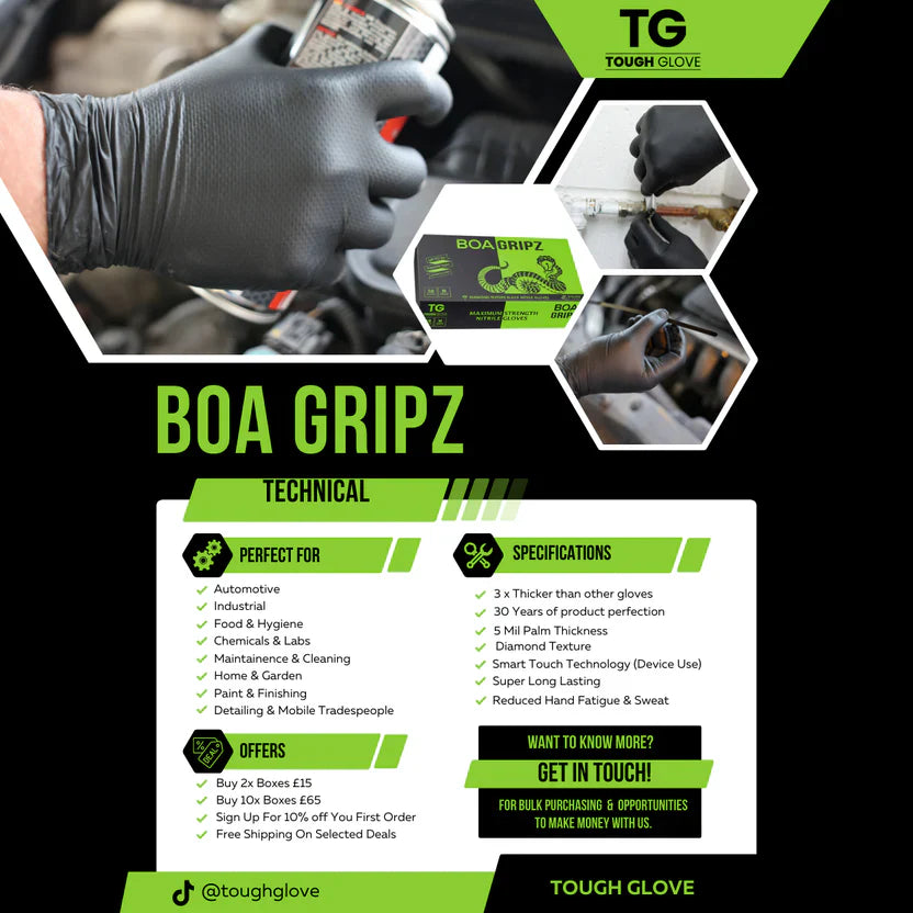 Tough Glove Boa Gripz Nitrile Gloves (50 Pack, Various Sizes)