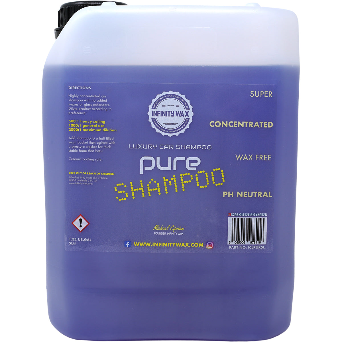 Infinity Wax Pure Shampoo (500ml or 5 Litres)