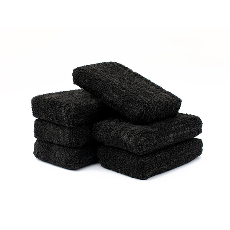 The Rag Company 3" x 5" Microfibre Terry Detailing Sponge Applicator - Black (6 Pack)